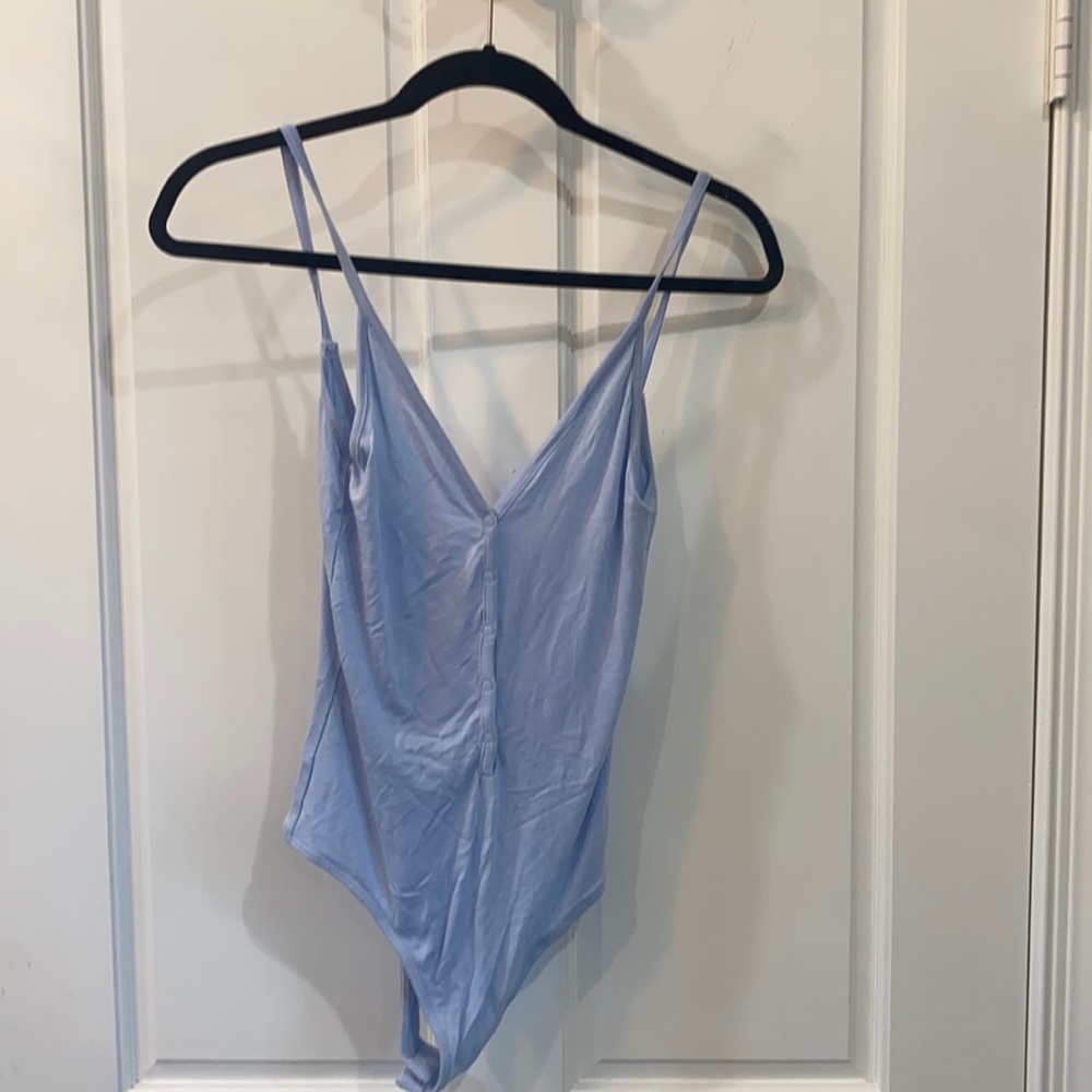 Blue button down bodysuit